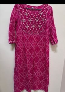 Pink cotton Printed Kurta Set