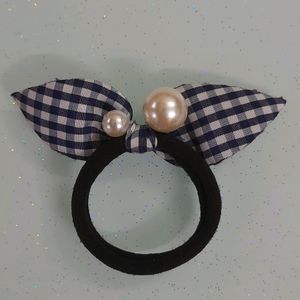 Pearl Checkered Bunny Hair Tie🖤