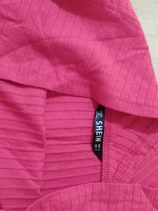 Hot Pink Ribbed Off-Shoulder Top