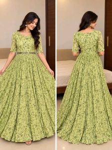 Light Green Floral Full Flair Gown