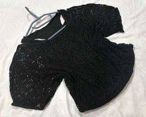 🎉Buy1 Get1 Free🎉Black Crochet Tank Top P