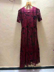 ice velvet work  Burgundy Embroidered Gown