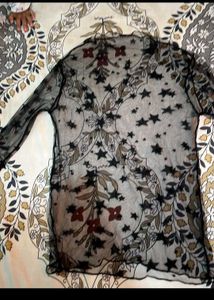 Sheer Black Star Print Top