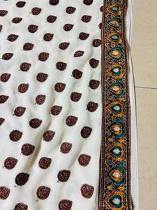 Elegant White Saree for shravan festival