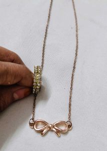 Chic Rose Gold Bow Neckless with Sparkling Ring