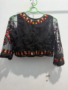 Embroidered Black Net saree with blouse
