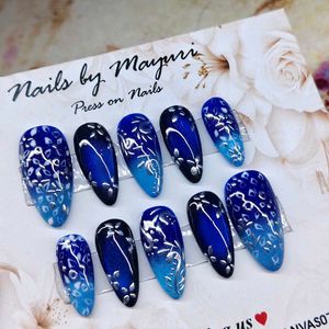 Press On Nails - Blue Ombre Floral