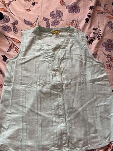 Light Blue Striped Sleeveless Blouse