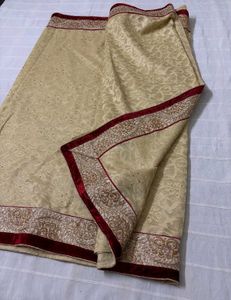 Cream &amp; Maroon Embroidered Saree With Blouse