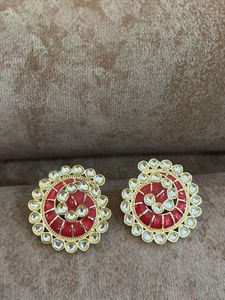 Elegant Red &amp; Gold Spiral Earrings