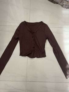 Ribbed Button Front Cropped Cardigan
