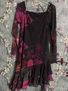 Floral Mesh Ruffle Dress