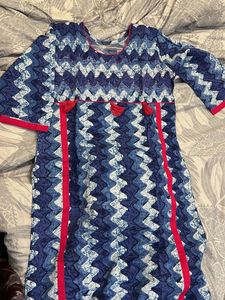 Blue Zigzag Print Kurta with Tassels