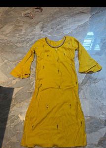 Yellow Embroidered Kurta with Bell Sleeves