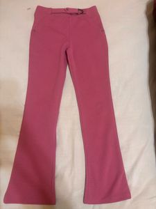 Pink Flared Pants with Buckle Detail