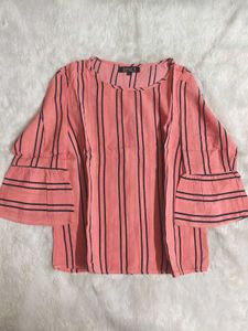 Pink Striped Bell Sleeve Top