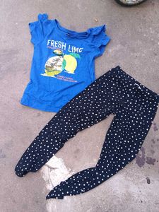 Cute Blue Lemon Print Top & Polka Dot Pants Set