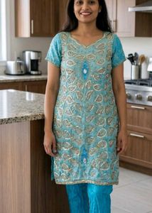 Beautiful Blue Embellished Kurta Set