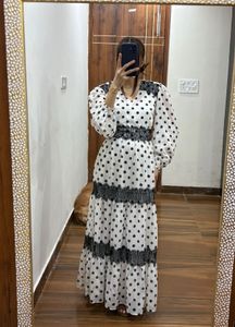 Kazo White Polka Dot Midi Dress
