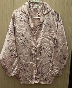 Satin Pajama Top with Cherry Blossom Print