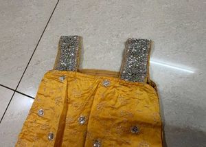 Golden yellow designer embroidery sharara