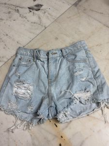 Light Wash Distressed Denim Shorts
