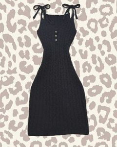 Black Sleeveless Knit Knee length Dress