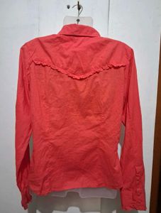 Coral Ruffled Button-Up Shirt