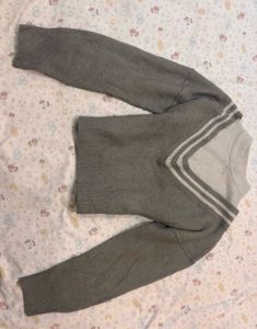 Grey Striped V-Neck Sweater