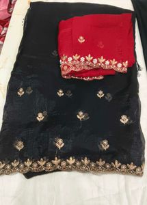 Black red party wear saree