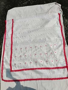 White Saree, Red Border Jamdani with lace