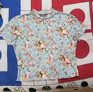 Floral Mock Neck T-Shirt