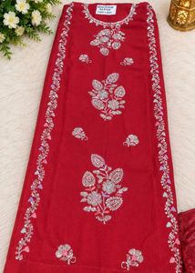 Maroon Sequined Kurta Set with Floral Dupatta