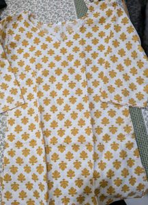White Kurta with Yellow Leaf Print