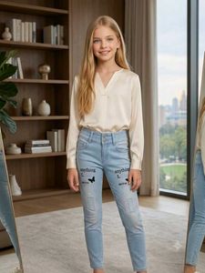 Cute Light Wash Jeans Butterfly Embellishment