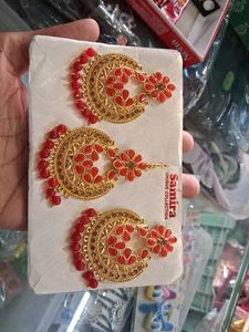 Exquisite Gold &amp; Red Jhumka Earrings