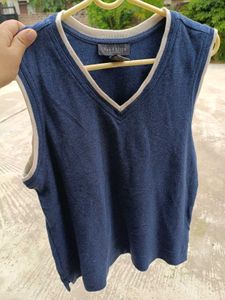 Blue V-Neck Sleeveless Knit Vest