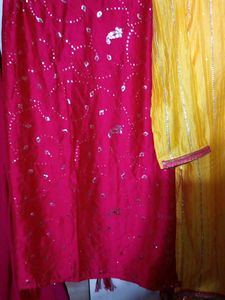 yellow and pink heavy sharara suit with