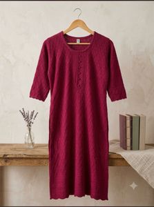 Chic Red Textured Kurta