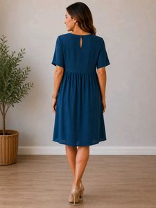 Embroidered Blue Short Sleeve Dress
