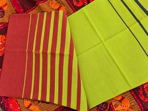 Beautiful Blue and Red Striped Mul Cotton Saree