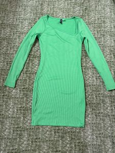 Lime Green Ribbed Bodycon Dress