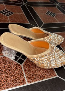 Embellished Gold Mules with Block Heels