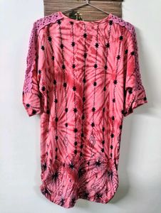 Pink Abstact Tunic Top with Embellishments