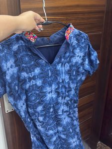 Stylish Blue Printed Ethnic Gown