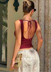 Burgundy Cowl Neck backless Tank Top