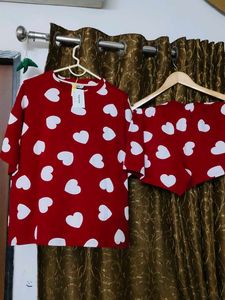 Red Heart Print Pajama Set