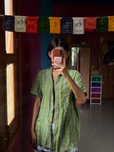 Green Striped Button-Up Top