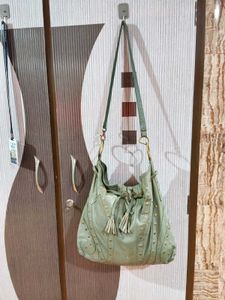 Green Studded Leather Shoulder Bag