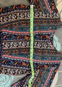 Boho Print Bell Sleeve Crop Top